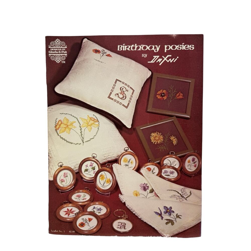 Vintage Birthday Posies by Dafni Cross Stitch Leaflet 1977 12 Flower Designs